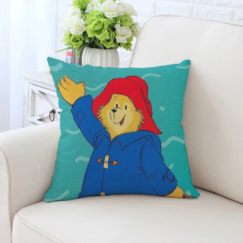 45x45cm Cute Pillow Cover P-Paddington Bear Double sided Printed Customized Sofa Cushion Cover Headrest Chair Waist Cushion