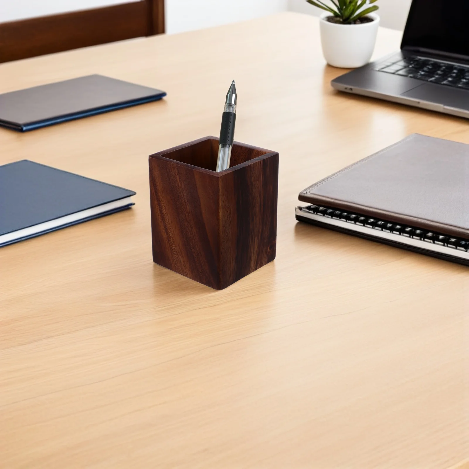 Organizer na długopisy z drewna orzechowego: ciemnobrązowy organizer na biurko do biura, szkoły, pojemnik na ołówki, rustykalny drewniany