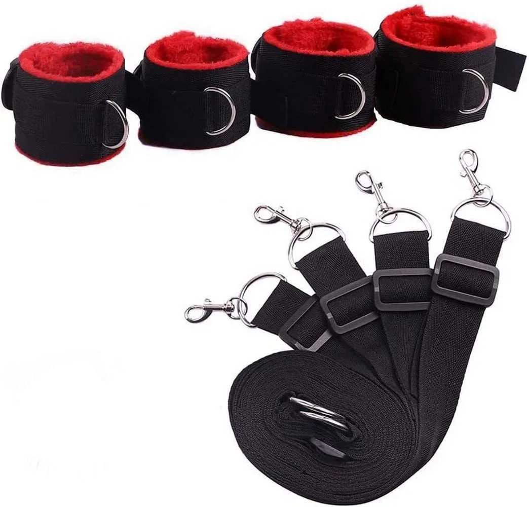 Adjustable Bed Bondage Binding Strap Set with Plush Hand Ankle Cuffs BDSM Restraint Gear Adult Couples Bedroom Game Accessory view 3