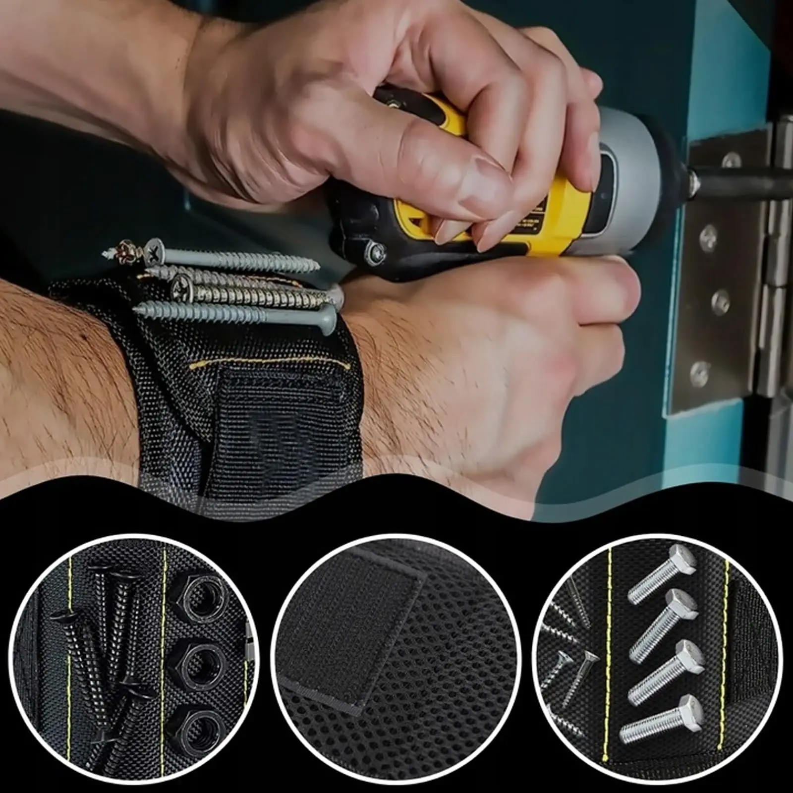 

Magnetic Wristband Tool Holder Lightweight Oxford Cloth Magnetic Wrist Strap for Holding Screws Nails Bolts, for DIY and Handym