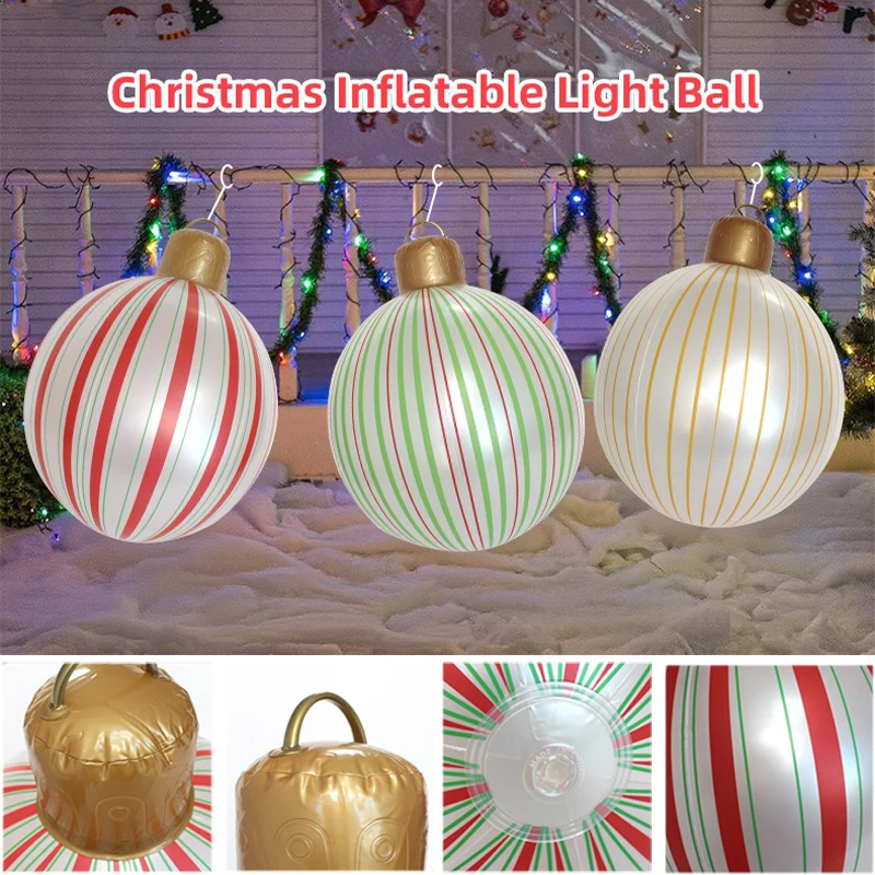 

40cm Large Inflatable Christmas Ball Ornaments for Outdoor Yard Garden Porch Decoration PVC Xmas Holiday Blow Up Decorations