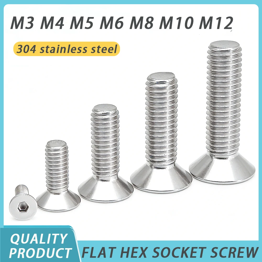 Allen Key Head Din7991 Screw M2 M2.5 M3 M4 M5 M6 M8 M10 304 Stainless Steel Hex Socket bolt Flat Countersunk Head Screws
