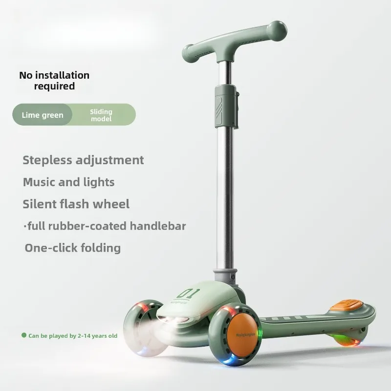 Dual Function Kids Scooter One Key Folding Lights Music Unisex Ages 1-12 Scooter for Kids Children's Scooter Ride-on Car