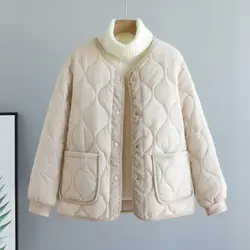 Chaqueta acolchada de retales de pana para mujer, Parkas cálidas, chaqueta acolchada de algodón, abrigo ligero, Tops de un solo pecho, ropa de invierno