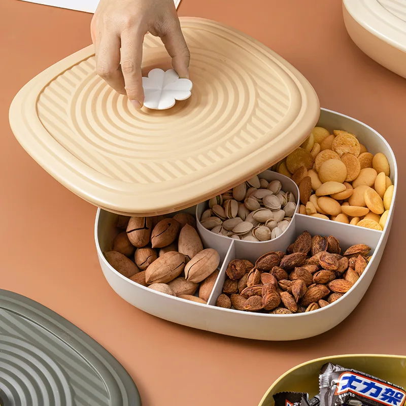 1 Pc Food Storage Tray Dried Fruit Snack Plate Appetizer Serving Platter for Party Candy Nuts Dish With Cover Kitchen Supplies