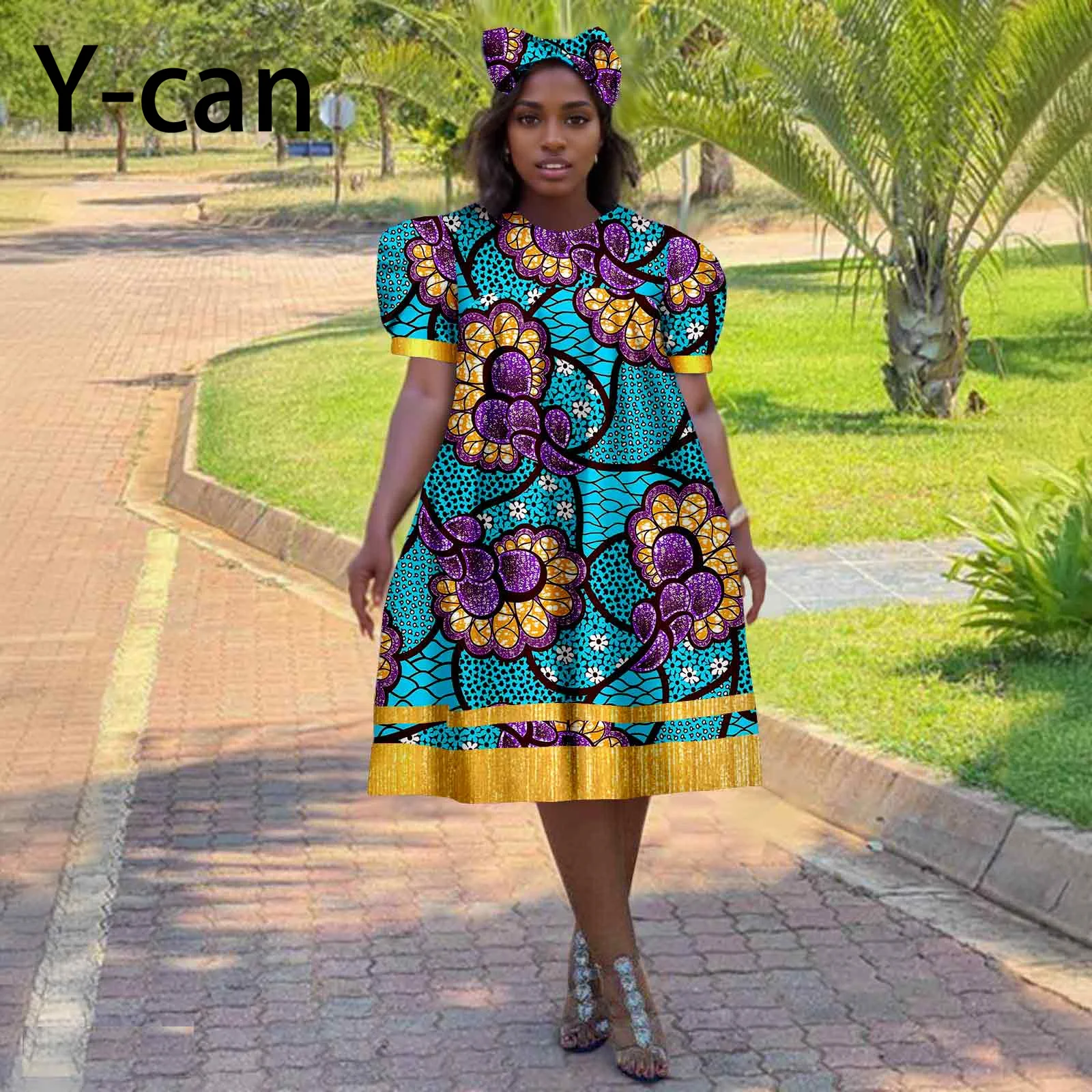 African Dresses for Woman Dashiki Print Pleated Skirt Match Headscarf Ankara Outfits Girl Skirt African Dress 2425155