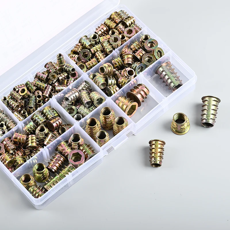 

Zinc Alloy Furniture Hex Drive Head Nuls 230pcs Hexagonal Trapezoidal Nuts with Internal and External Threads Kit