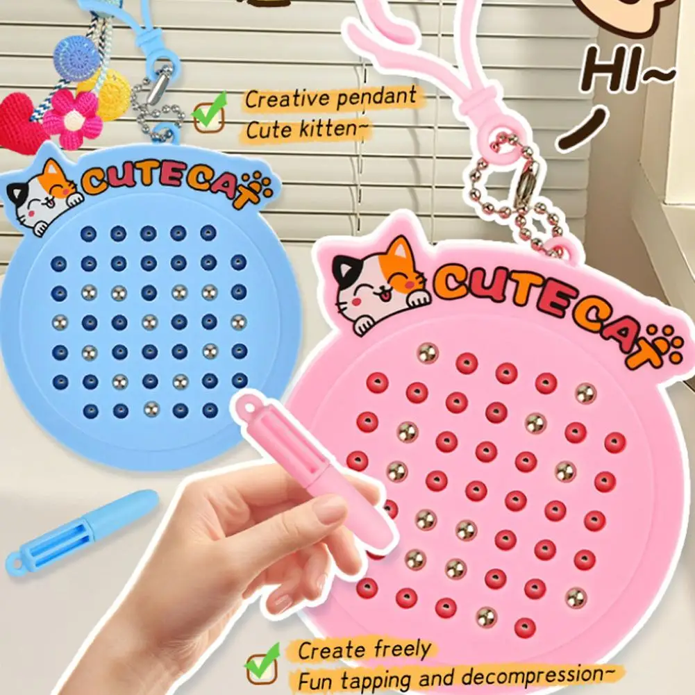Mini Magnetic Drawing Board Keychain Pen Cat Beads Doodle Pad Portable Backpack Charm Kids Sensory Montessori Toy Birthday Gifts