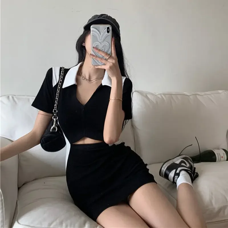 Splicing Black Short Mini Bodycon Woman Dress Tight Dresses for Women 2024 Clothes X New Features of Aesthetic Outfits Cotton In