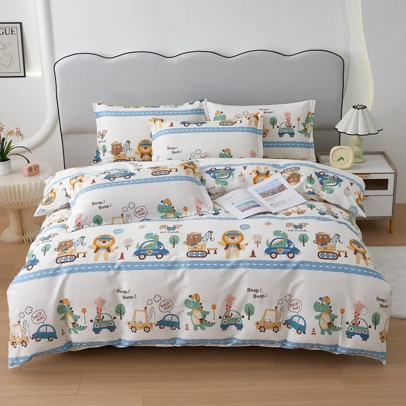 Dinosaur Duvet Cover Set 100% Cotton Cartoon Animals Car Bedding Set for Boys Girls Kids 3 Piece Reversible Comforter Cover Set