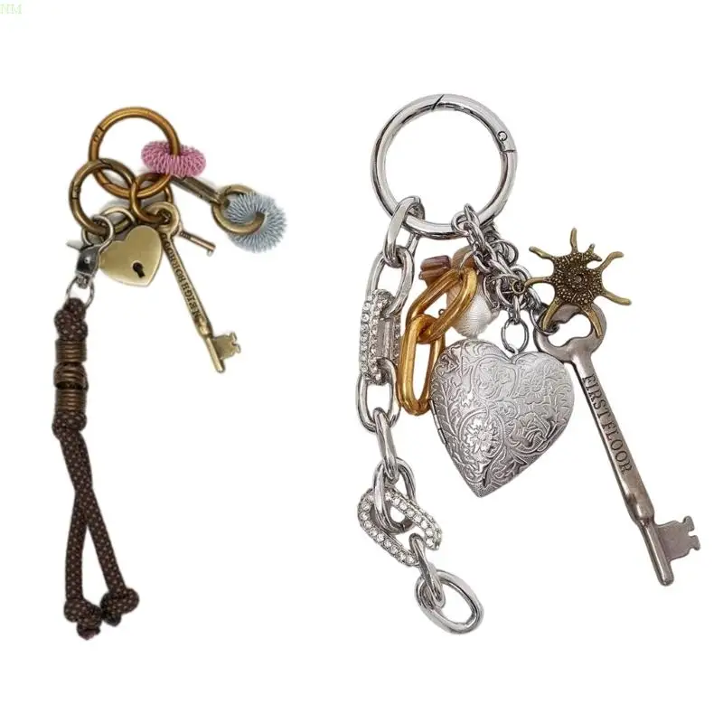 Unique Retro Heart Key Pendant Crafted In Sturdy Alloy Materials Portable for Adding Personality to Your Keys or Bags NM