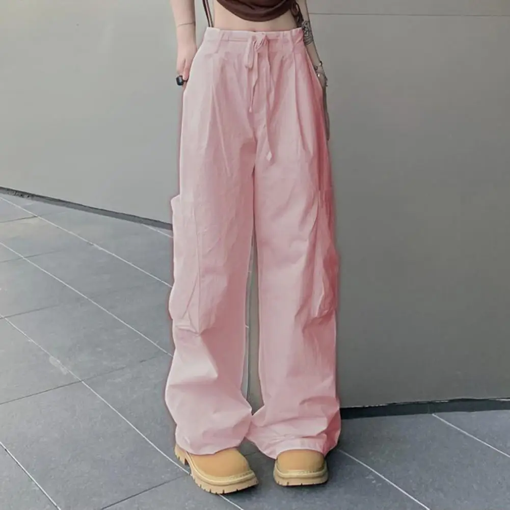 Women Cargo Pants Vintage Retro Wide Leg Pants All Match Casual Polyester High Waist Cargo Pants Streetwear Everyday Wear