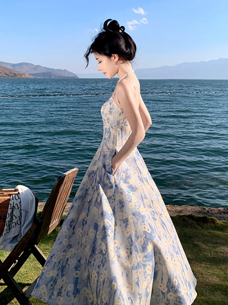 ฤดูร้อนชุดราตรียาวเสื้อผ้าผู้หญิงสวยหวานพิมพ์ Boho เซ็กซี่ Slim Midi Party Prom วันหยุด Robe Femme Mujer Vestido