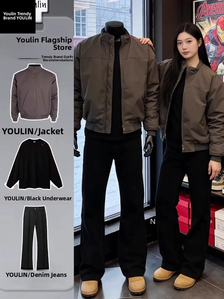 

American Sle Stand Collar Flight Jaet Outerwear for Men Cool Haome Set High Sensation Bad Boy OOTD Whole Set