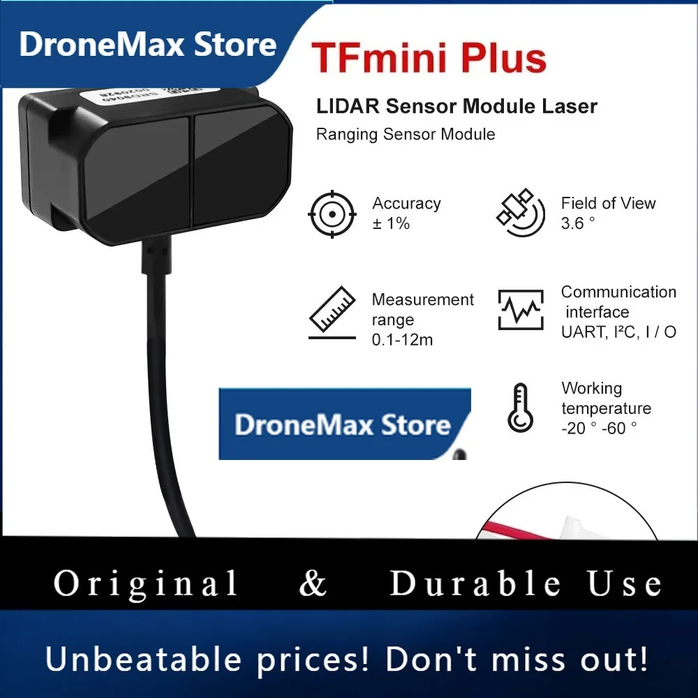 DroMaBenewake TFmini Plus 12m LiDAR Module, IP65 Micro Single Point TOF Short Distance Lidar Sensor Compatible With Both UART II