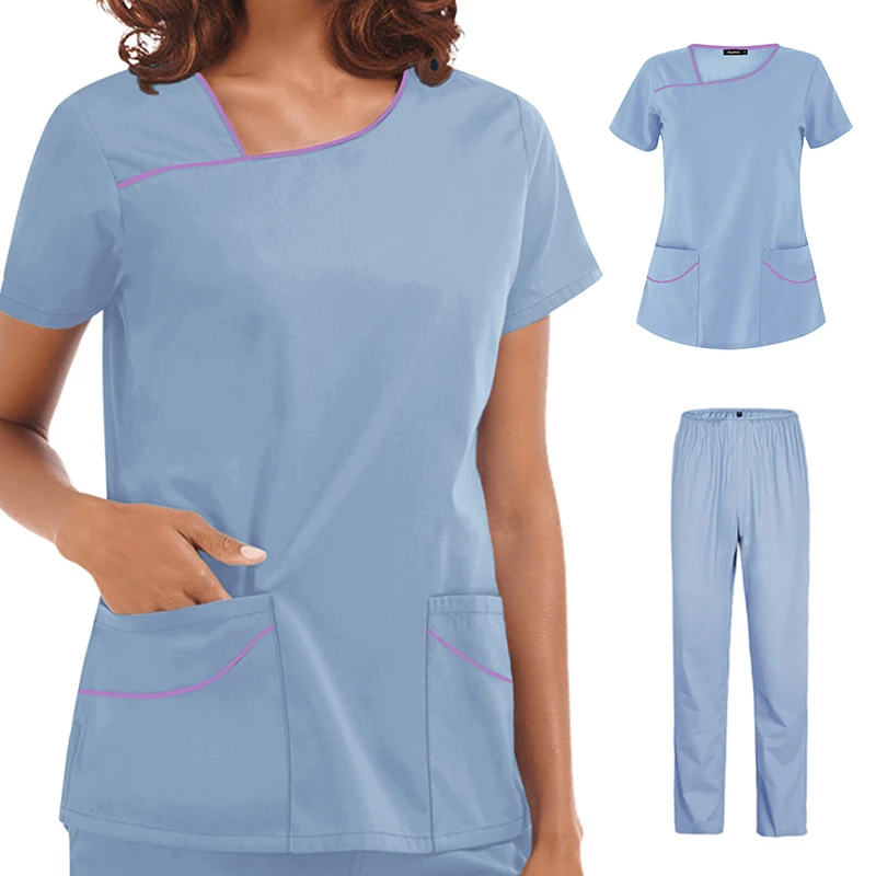 Nursing Scrubs Women Uniforms Pet Grooming Scrub Set Short Sleeve V-neck Top and Pants Doctor Suits Medical Surgery Work Clothes