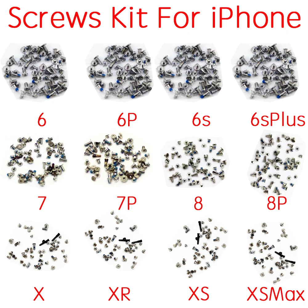 Full Screws Set For iPhone 6 6Pl 6s 6sPlus 7 7P 8 Plus X XR XS 11 12 Pro Max With 2x Bottom Screws Kit Repair Replacement Parts