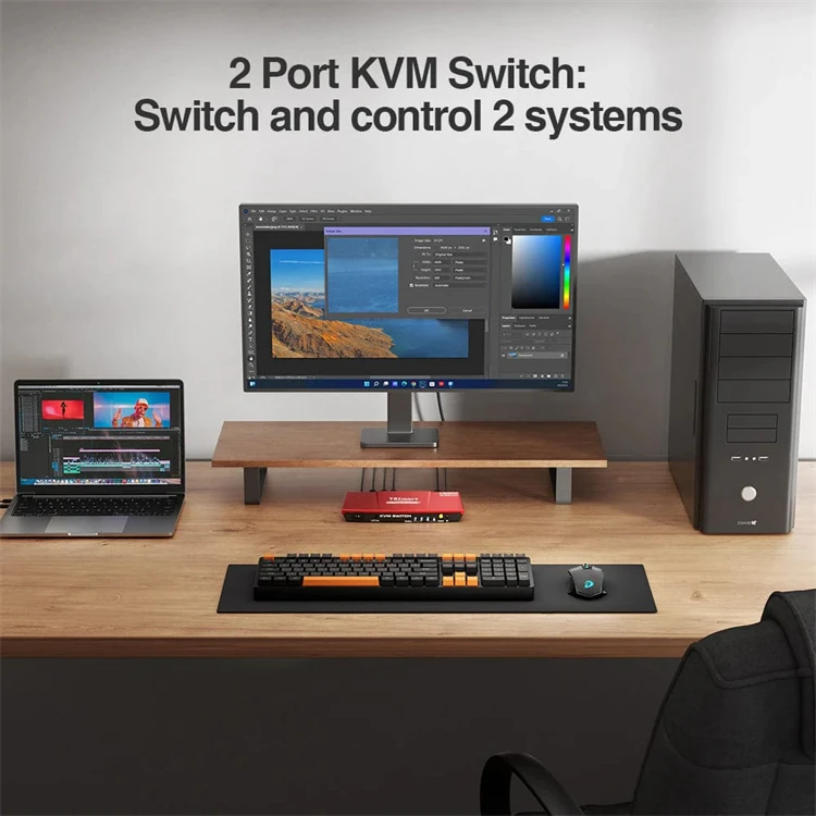 2 منفذ KVM التبديل USB 2.0 النازع الفيديو التبديل مع مفتاح ساخن 2x1 HDCP 2.2 ل HDMI 4K 60 هرتز KVM التبديل في الأوراق المالية