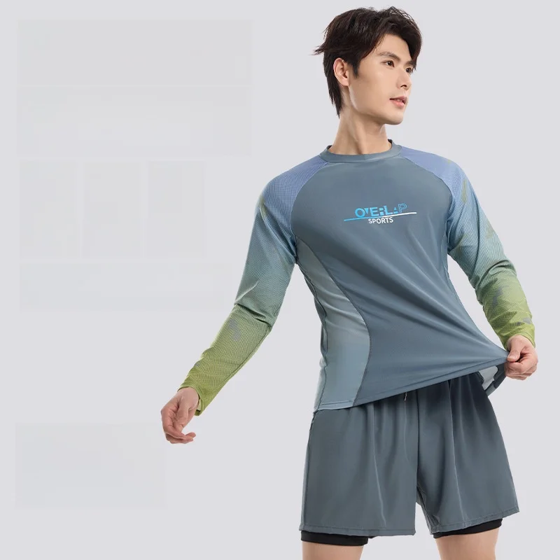 メンズ長袖水着速乾サーフィンセットサーマルスパ大きいサイズビーチパンツツーピース水着男性用コスチューム