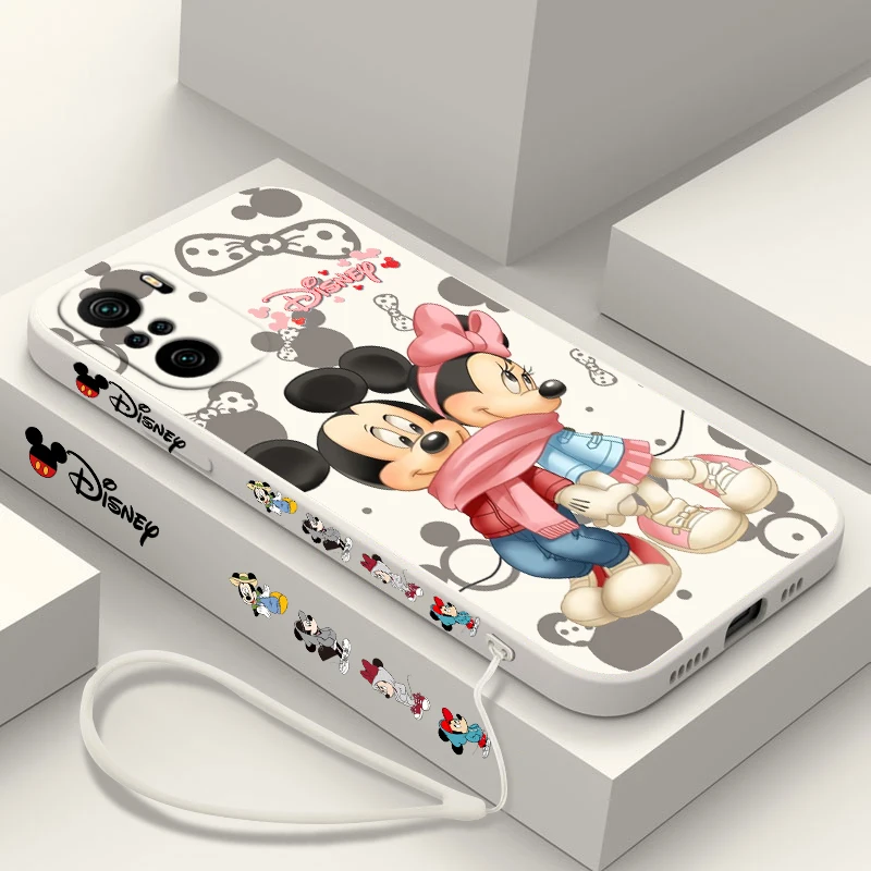 Disney Fashion Mickey Mouse For Xiaomi Redmi Note 13 12 12Pro 11 11S 11T 10S 10 Pro Plus Liquid Left Rope 5G Phone Case