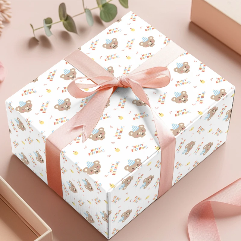 2 Stück/4 Stück Geburtstagsthema, niedliches Bären-Stil-Muster, Geschenkverpackungspapier für Kinder und Erwachsene, Party-Dekoration, Geschenkbox, Verpackung, Partyzubehör
