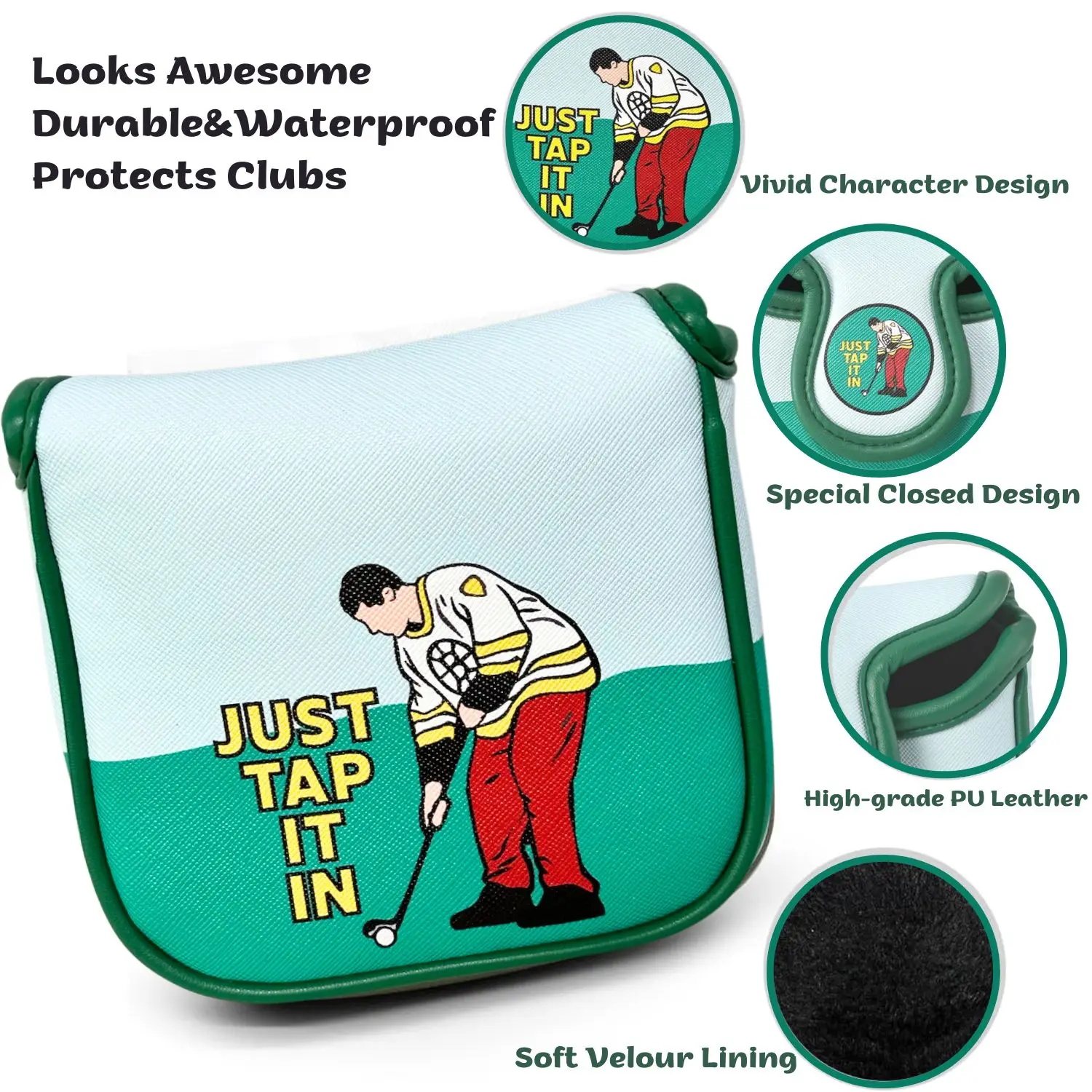 Funny PU Leather Golf Putter Cover - Premium Golf Club Protector Essential Golf Accessories for Men&Women with Premium Club