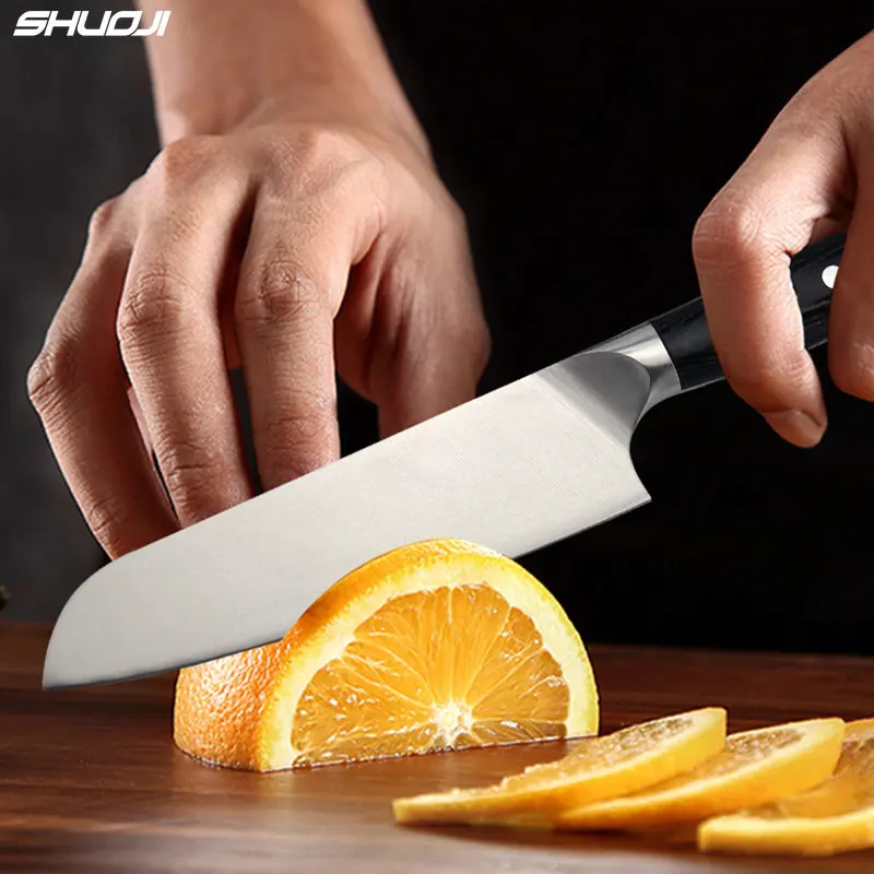 SHUOJI 7 inch Stainless Steel Santoku Knife Germany Steel Kitchen Knife 5Cr15mov Chef Slicing Santoku Knives Wood Handle Knife