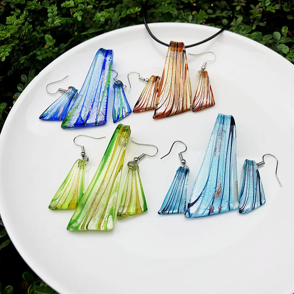 4sets Fashion Knife Shape Mix Colors Murano Lampwork Glass Necklace Earring Jewelry Set,