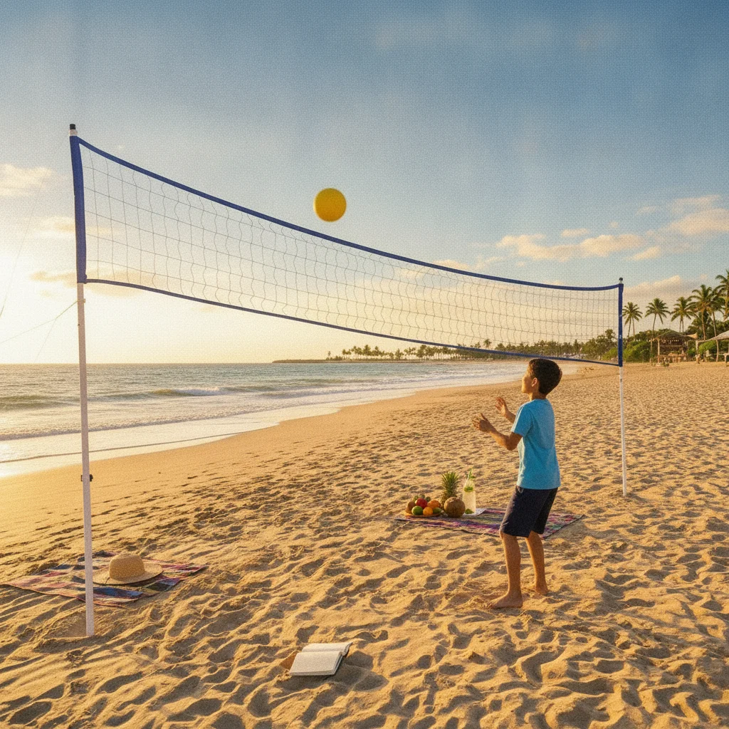 Portable Beach Volleyball Kit Height Adjustable Outdoor Net Set Quick Fold Poles for Backyard or Garden Play
