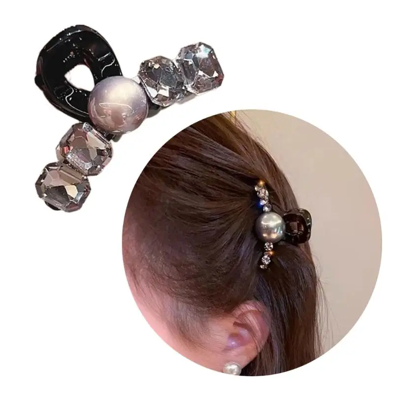 

A52E Fashion Plastic Hair Claw Clip With Simulated Pearls Strong Hold For Daily Party Styling