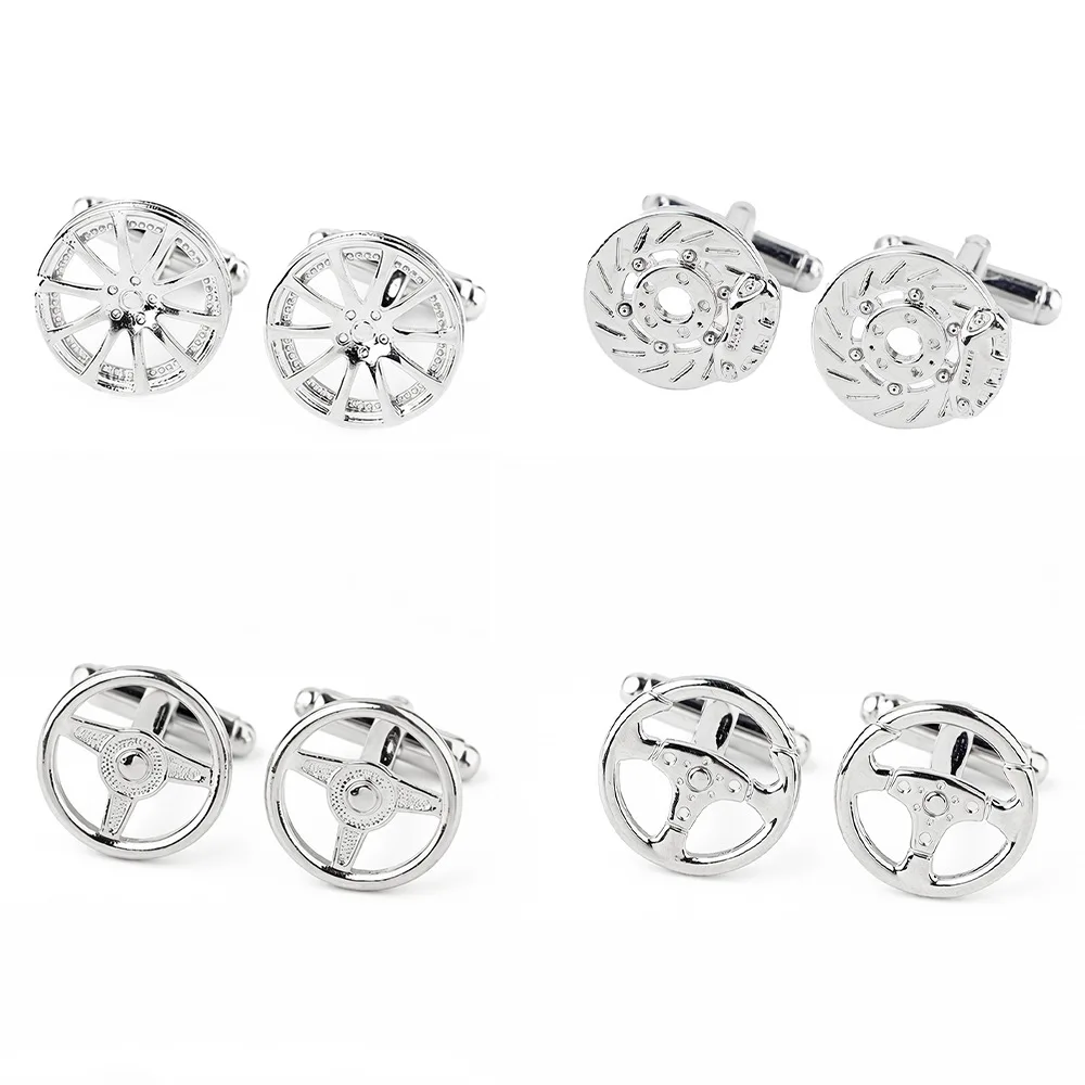 Fashion Car Wheel Brake Disc Steering Wheel Cufflinks Men Silver Alloy Shirt Cuff Buttons Racing Enthusiast Business Suit Gift