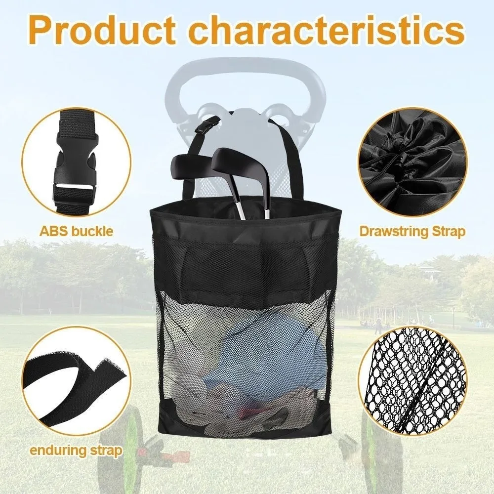 Portable Golf Push Cart Storage Bag Mesh Bag Closed Mesh Push Pull Cart Organizer Golf Cart Backside Extension Bag Outdoor