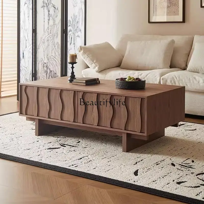 

Medieval solid wood coffee table walnut retro high-end light luxury living room small apartment tea table