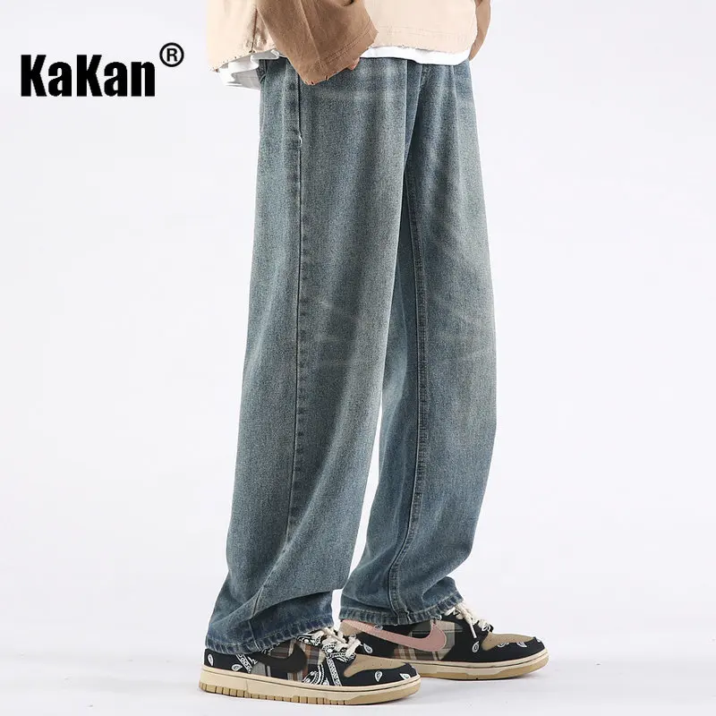 Kakan - Spring/Summer New High Street Straight Tube Loose Draping Jeans Men's Wear, Youth Washed Long Jeans K024-LQH106