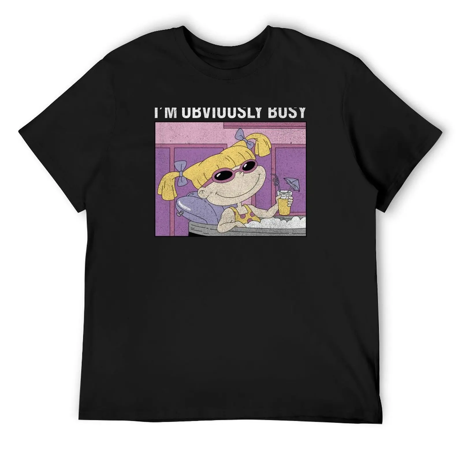 Rugrats Angelica I'm Obviously Busy Distressed Panel T-Shirt summer shirt blanks tees plus size men clothing