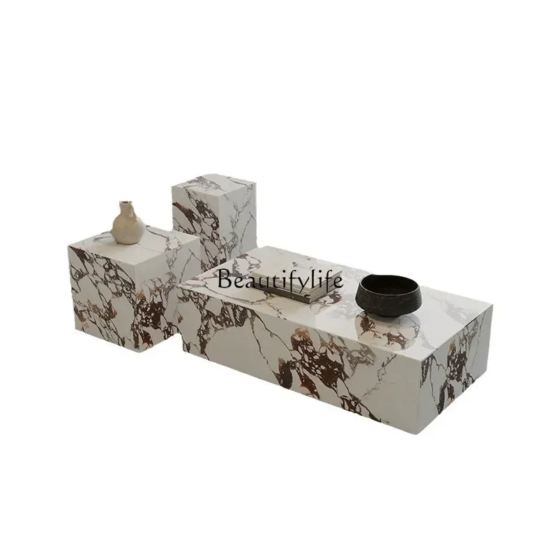 

35FG26-*Marble coffee table combination light luxury high sense French edge table Italian minimalist