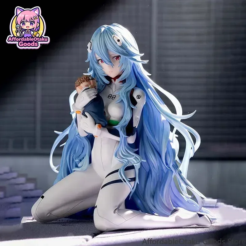 Evangelion Rei Ayanami Long Hair Ver. Figure, White Plugsuit Kneeling Statue Collectible Desktop Decor Gift
