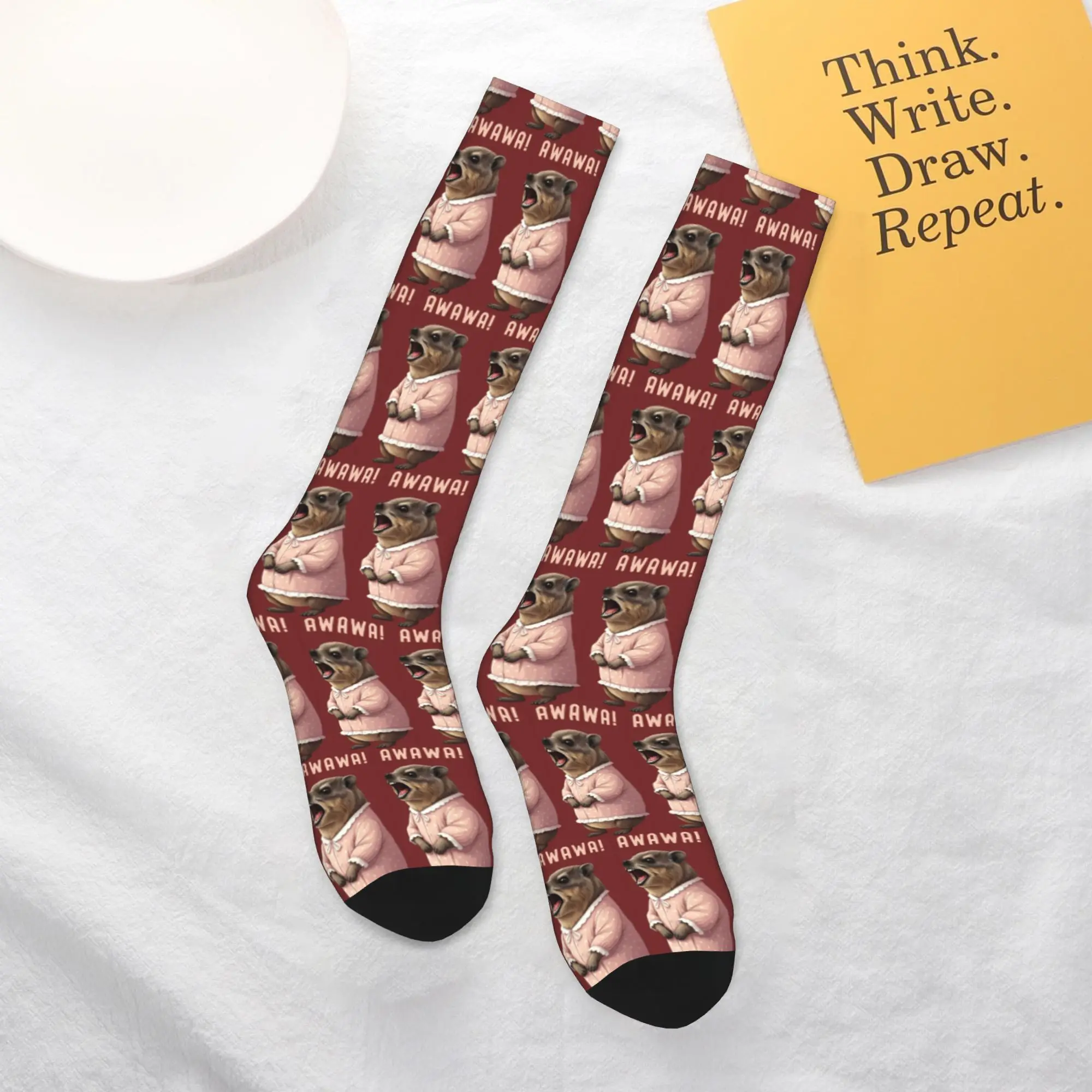 

Всесезонные чулки для экипажа Rock Hyrax Lover Awawa Groundhog Dassi, повседневные длинные носки в стиле хип-хоп, аксессуары для мужчин и женщин