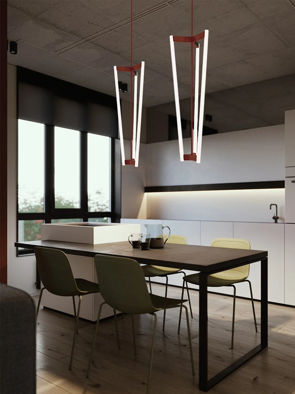Home Geometric Black Brass LED Pendant Light Hanging Dinning