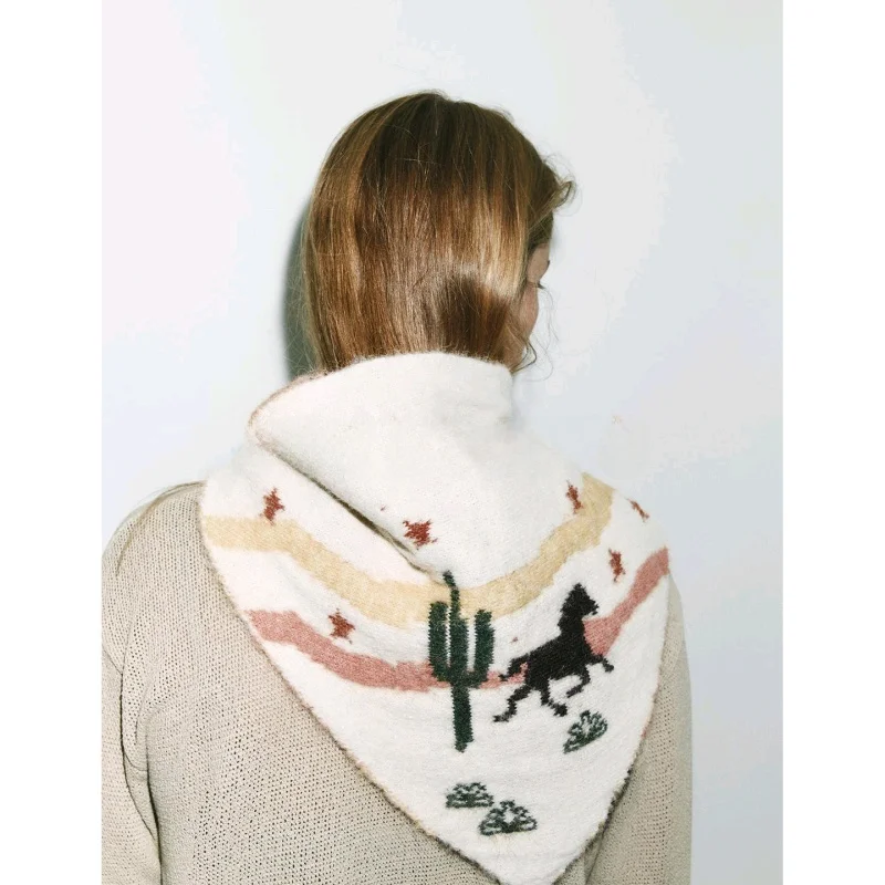 قفازات شتوية طويلة مطبوعة محبوكة مع أطراف للأصابع 3920834 وشاح رأس محبوك 3920835 طقم مكون من قطعتين أنيق للنساء #4