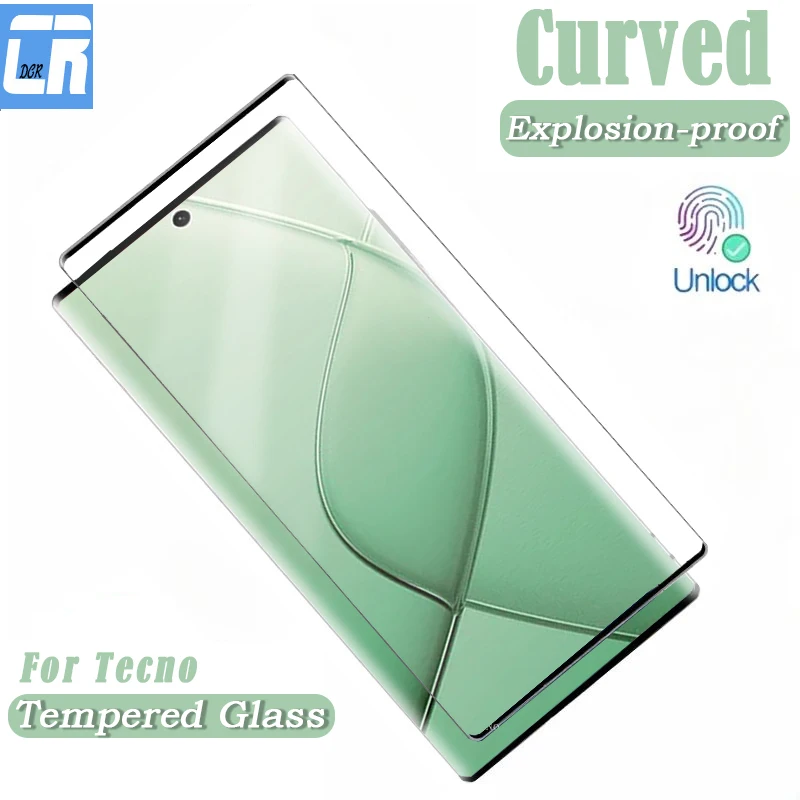 

3D Curved Fingerprint Unlock Screen Protectors For Tecno Spark 20 Pro Plus Full Glue Tempered Glass for Tecno Camon 30S Pro Film