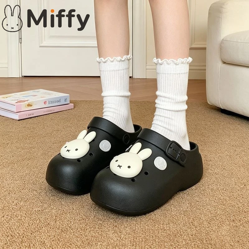 Kawai Miffy Clog Sandals For Women Thick Sole Arch Support Anti-Slip Cartoon Beach Slippers For Summer Seaside Casual Wear New