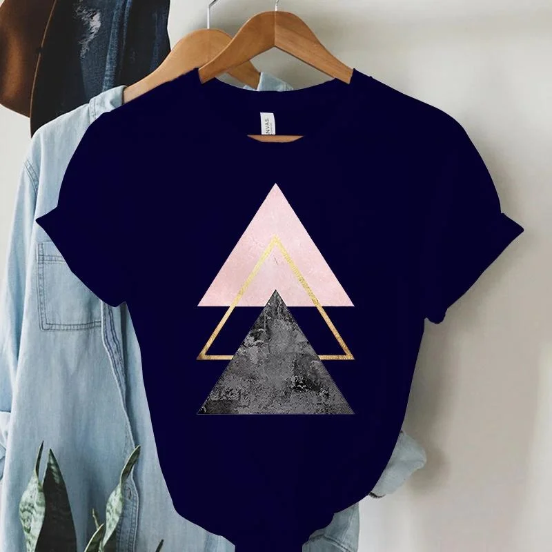 Beautiful Triangle Printed T Shirt Women 90s Graphic Tee Shirt Harajuku Tops Tee Cute Short Sleeve T Shirt Female T-shirts