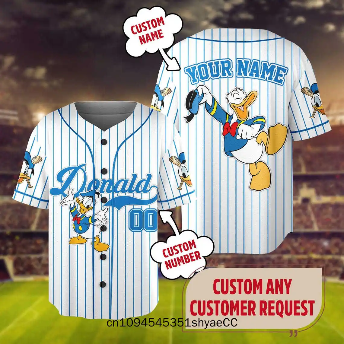 Personalize Disney Mickey & Friends Cute Striped White, Custom Disneyland Jersey, Baseball Team, Mickey Mouse Birthday, Gift for