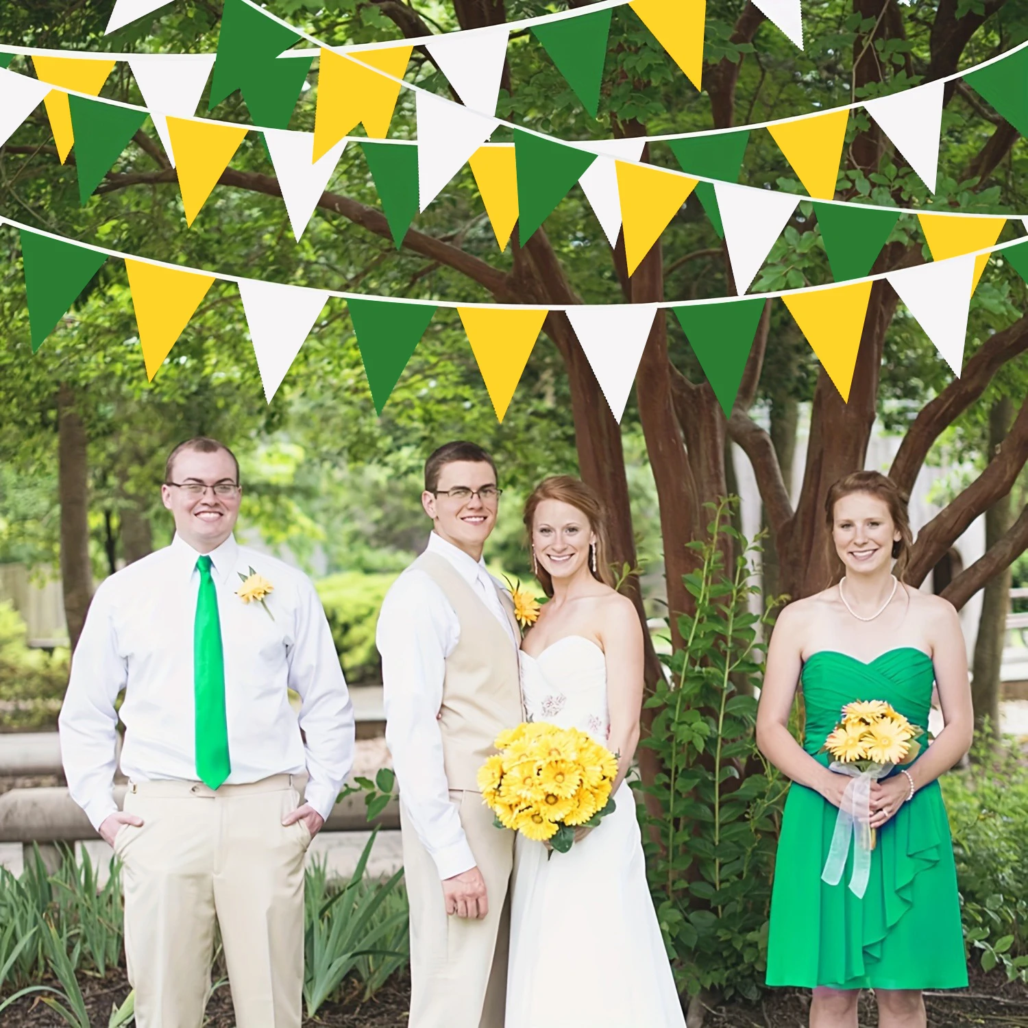 33 FT Green White Yellow plastic flag - wedding, party decorations Birthday Wedding Engagement Bath Tea Party Outdoor garden