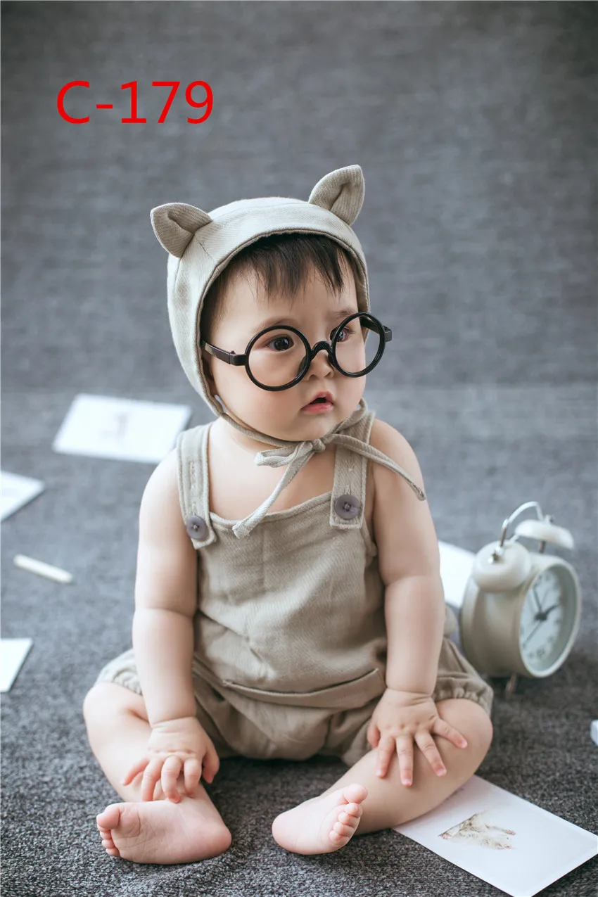 Newborn Photography Props Baby Shorts Romper Hat Boy Girl Bonnet Glasses Set Costume Clothing Studio Shoot Photo Prop