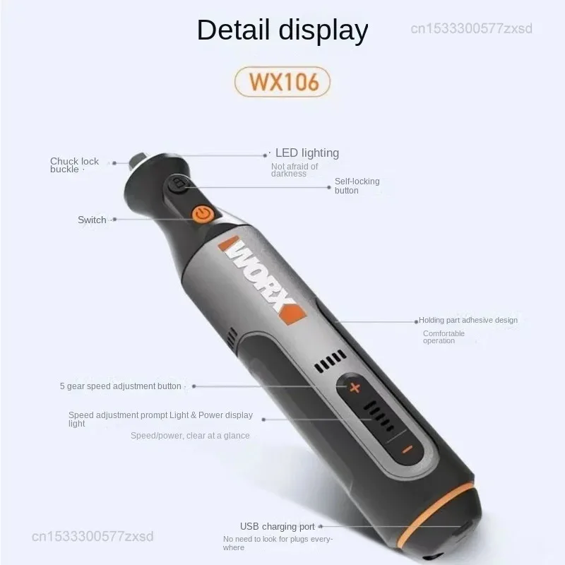 Imagem -05 - Xiaomi Worx-ferramenta Rotativa sem Fio Mini com Carregador Usb 4v 8v Wx106 Wx750 Gravação Moagem Polimento Velocidade Variável Ferramentas Acc