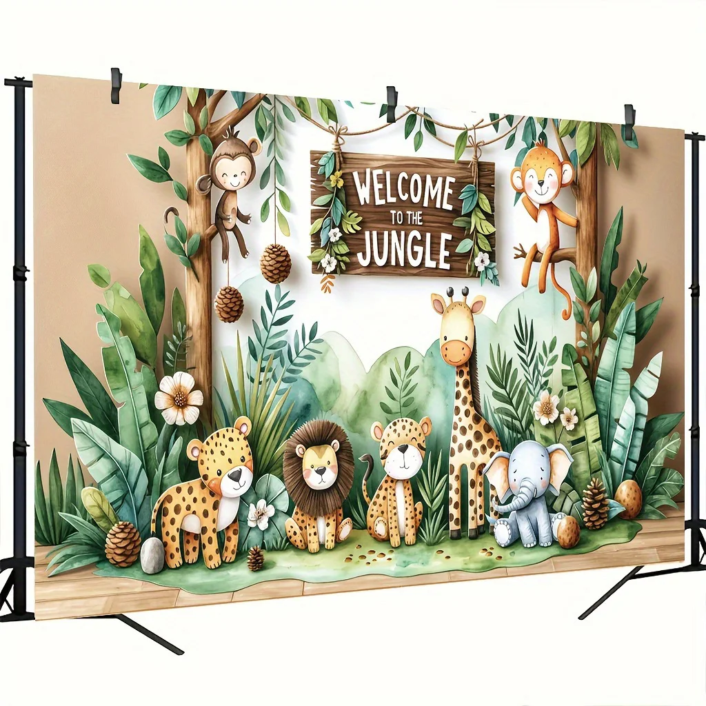 Animal Forest Photography Backdrop Vinyl jungle Plants Photo Background Decor Banner Baby Shower Supplies Happy Birthday Wedding