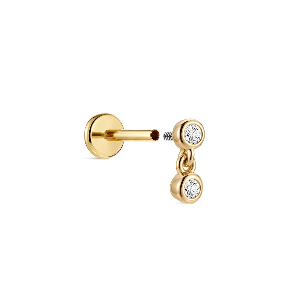 

AIDE 14K Gold Stud Earrings for Women 18G Double Round CZ Dangle Chain Flat Back Earrings Gold for Piercing Earrings With Box