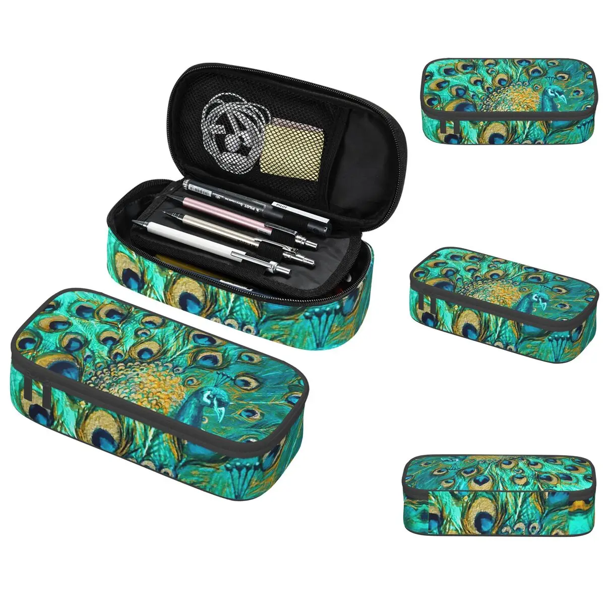 

Colourised Aqua Peacock Feathers Pencil Case for Students School Pen Box Pencil Bag Stationery Supplies Pen Holder Bag